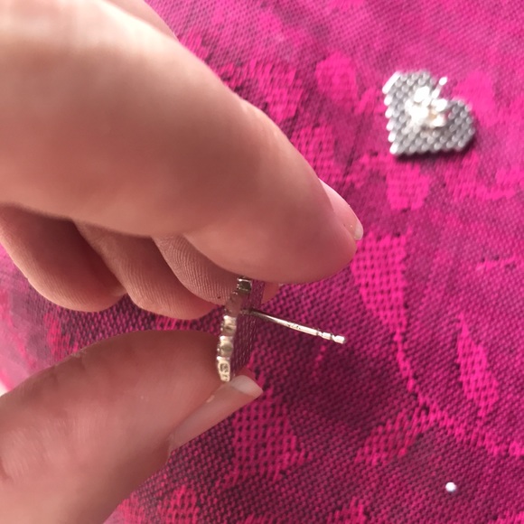 925 Sterling silver checkered heart earrings - Picture 4 of 5